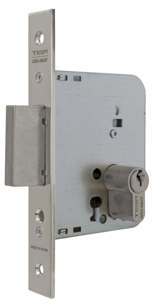 Cerradura embutir 96x89x14 aguja 60 mm. pestillo solo-llave fte.recto niquelado