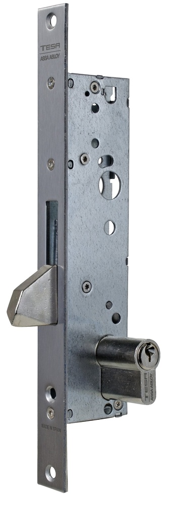 Cerradura embutir 174x43 mm.ancho 15 mm. aguja 30 mm. palanca basculante antipalanqueta acc.llave fte. recto  a.inox.