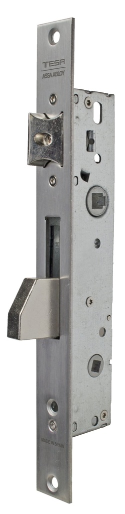 Cerradura embutir 174x48 mm. aguja 35 mm. c.c.85 mm.golpe-palanca basculante acc.condena/cuadradillo fte. recto  a.inox.