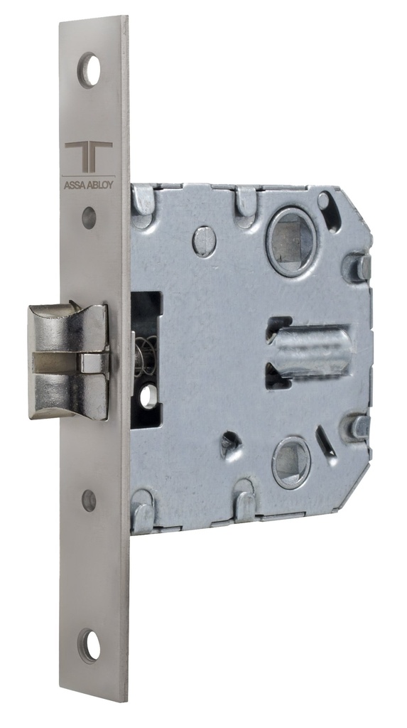 Cerradura embutir 70,60x74,50 mm. aguja 50 mm. golpe solo silencioso cuadradillo/condena c.c. 47 mm. fte.recto níquel