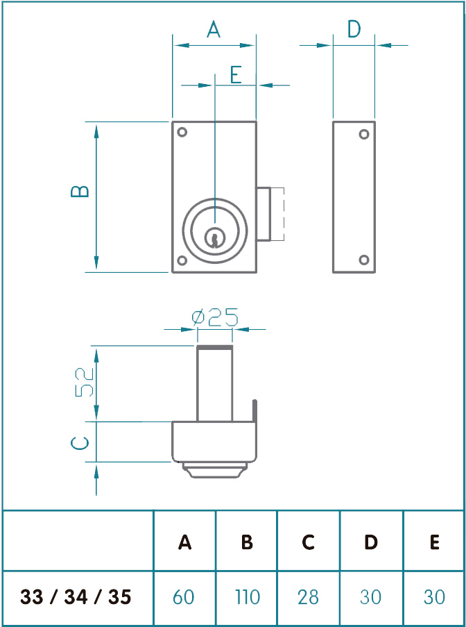 CERRADURA SOBREP.LLAVE SOLA 6X11 DCHA.