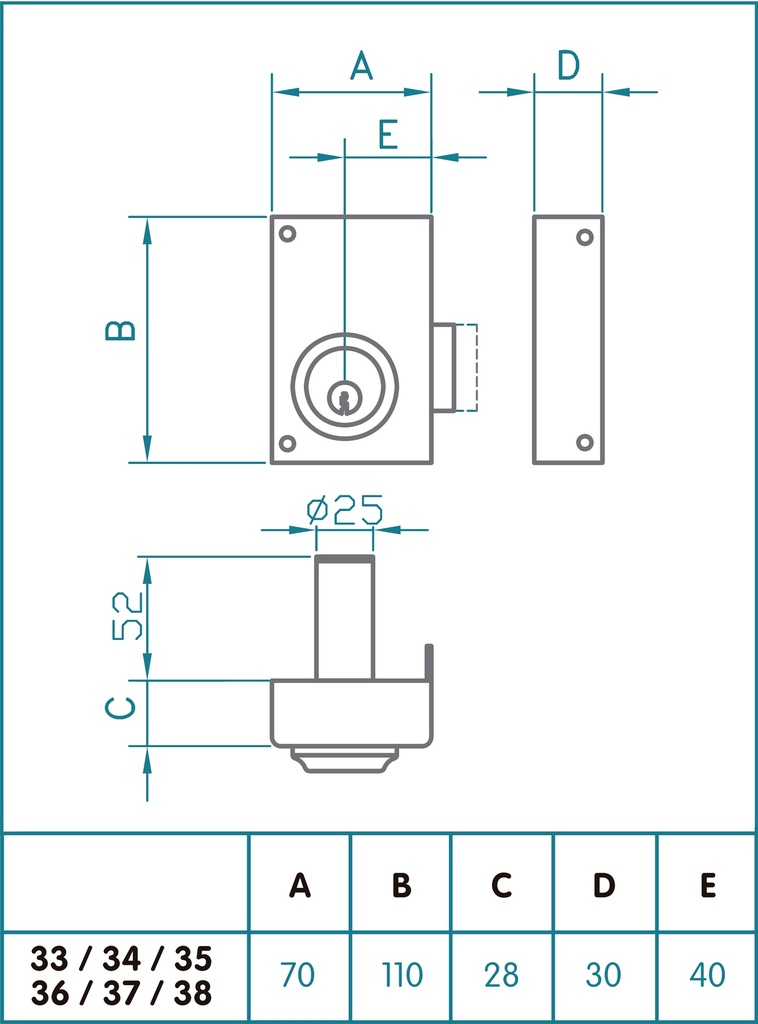 CERRADURA SOBREP.LLAVE SOLA 7X11 DCHA.