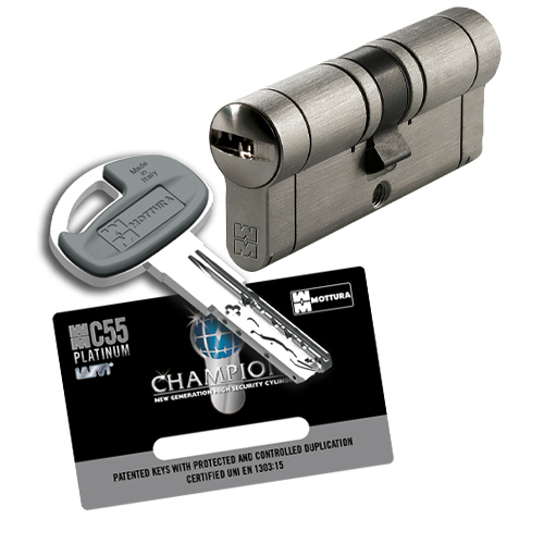Bombillo C55 102 mm. (31x71) 5 llaves doble embrague níquel satinado