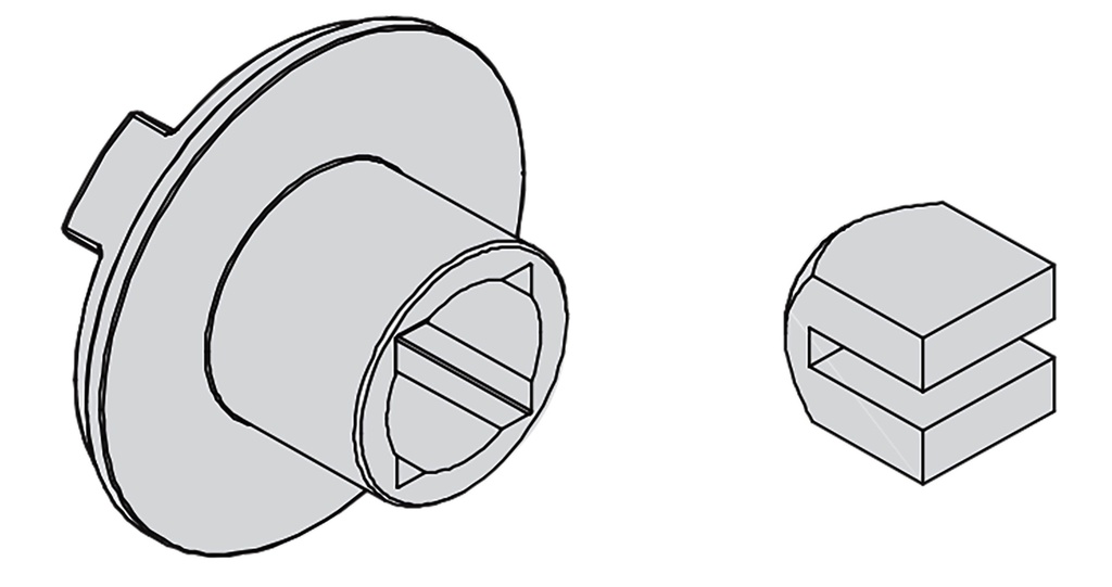 Nueca y adaptador para instalación de cilindro redondo con lengüeta
