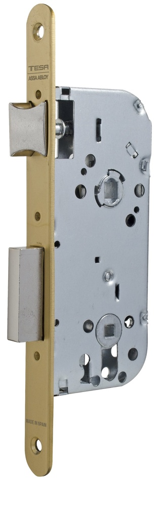 Cerradura embutir 150x66x13 aguja 40 mm. golpe-cuadradillo-condena c.c.70 mm.fte.20x230 redondo esmaltado oro