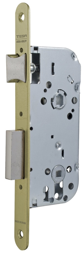 Cerradura embutir 150x77x13 aguja 50 mm. golpe-cuadradillo-condena c.c.70 mm.fte.20x230 redondo latonado
