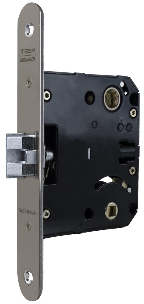 Cerradura embutir PLUS 99,60x75 aguja 50 mm. golpe solo silencioso-cuadradillo-condena c.c.70 mm.fte.23x165 redondo niquelado