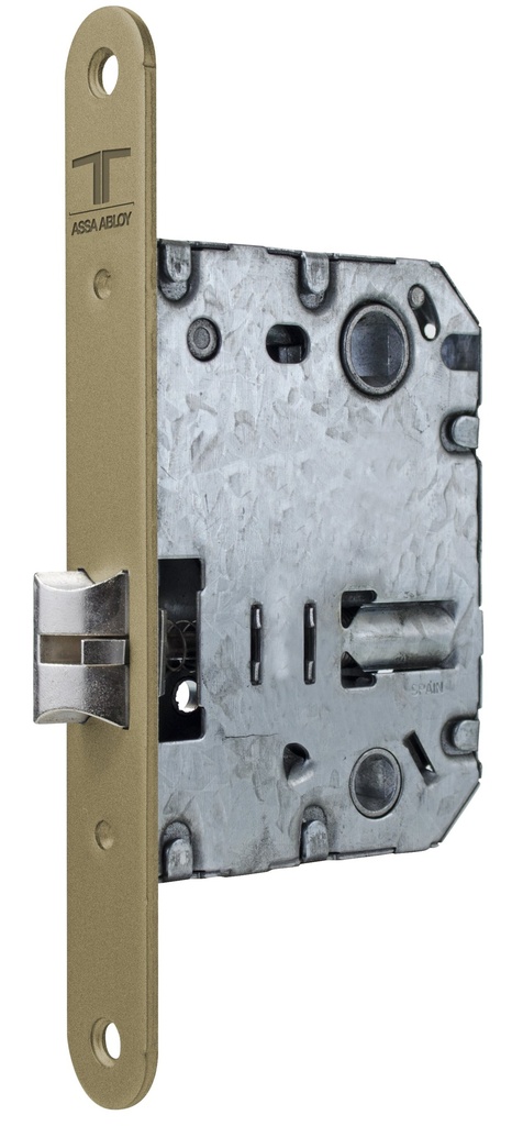 Cerradura embutir 99,60x74,50 aguja 50 mm. golpe solo silencioso-cuadradillo-condena c.c.70 mm.fte.20x165 redondo esmaltado oro