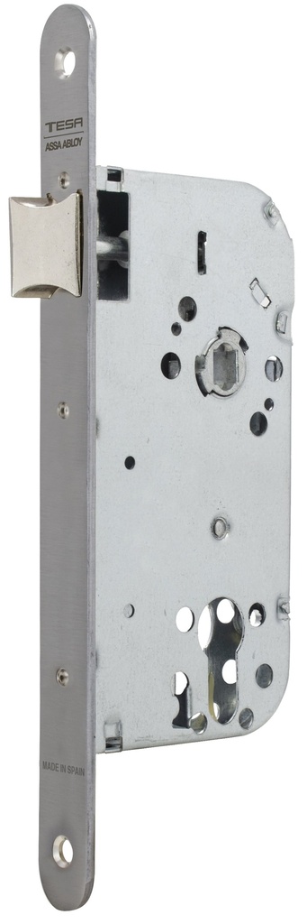 Cerradura embutir 150x67 aguja 50 mm. golpe solo-cuadradillo fte.20x230 redondo inox.