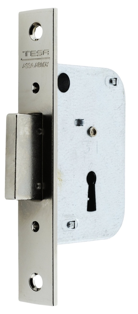 Cerradura embutir 75x65 aguja 40 mm. pestillo solo llave borja fte.recto niquelada