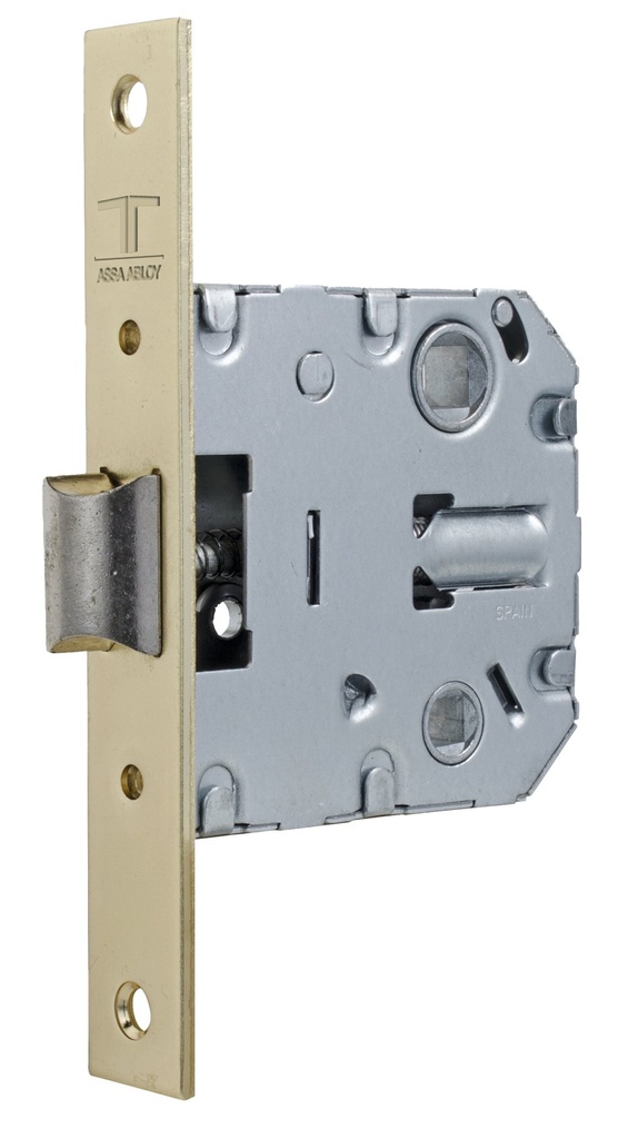 Cerradura embutir 70,60x74,50 mm. aguja 50 mm. golpe solo cuadradillo/condena c.c. 47 mm. fte.recto latonada