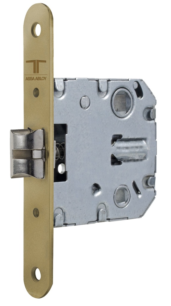 Cerradura embutir 70,60x74,50 mm. aguja 50 mm. golpe solo silencioso cuadradillo/condena c.c. 47 mm. fte.redondo esmaltado