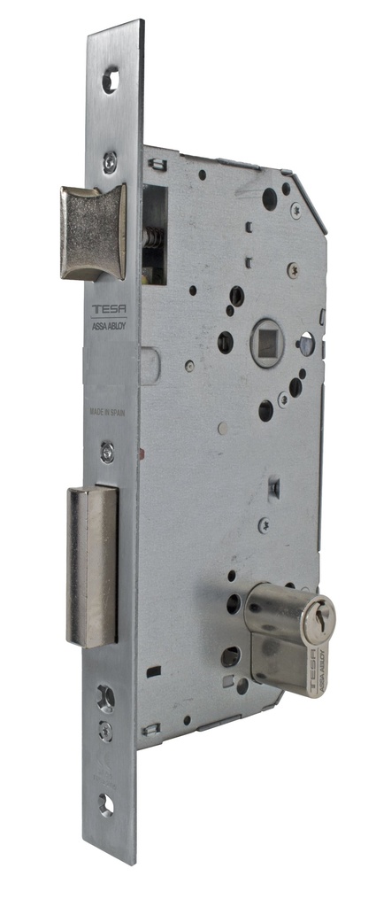 Cerradura embutir 175x69x14 aguja 40 mm. golpe-llave c.c.85 mm. fte.recto niquelado
