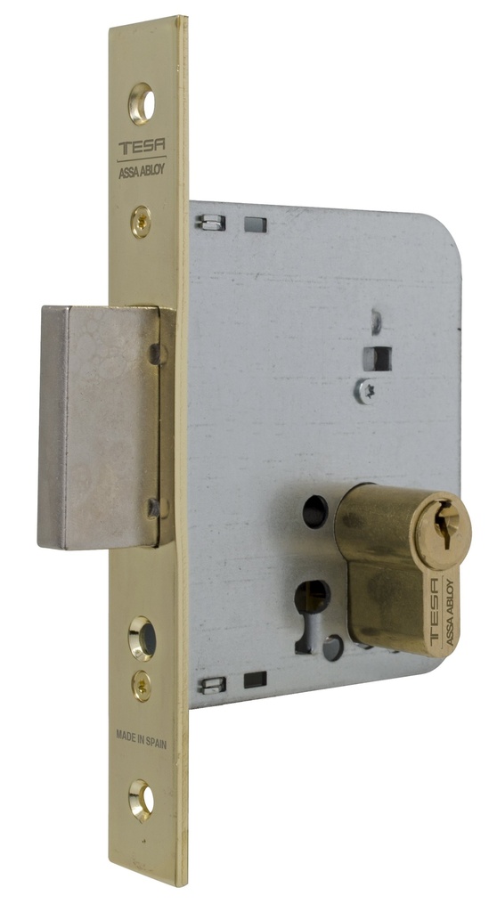 Cerradura embutir 96x89x14 aguja 60 mm. pestillo solo-llave fte.recto latonado