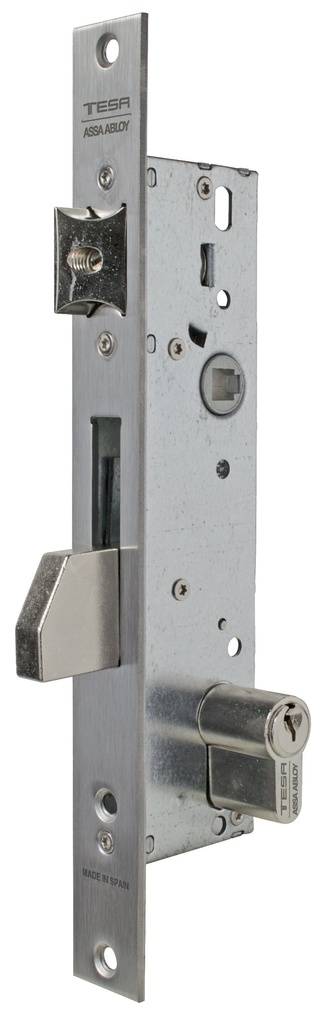 Cerradura embutir 174x38 mm. aguja 25 mm. c.c.85 mm.golpe-palanca basculante acc.llave/cuadradillo fte. recto  a.inox.