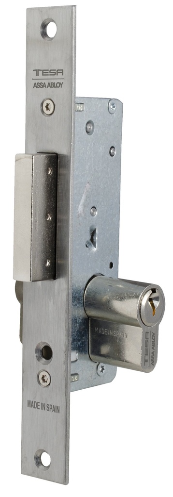 Cerradura embutir 174x38 mm.ancho 15 mm. aguja 25 mm. palanca deslizante acc.llave fte. recto  a.inox.