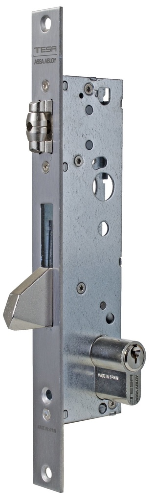 Cerradura embutir 174x33 mm.ancho 15 mm. aguja 25 mm. rodillo-palanca basculante antipalanqueta accionamiento solo llave fte. recto  a.inox.