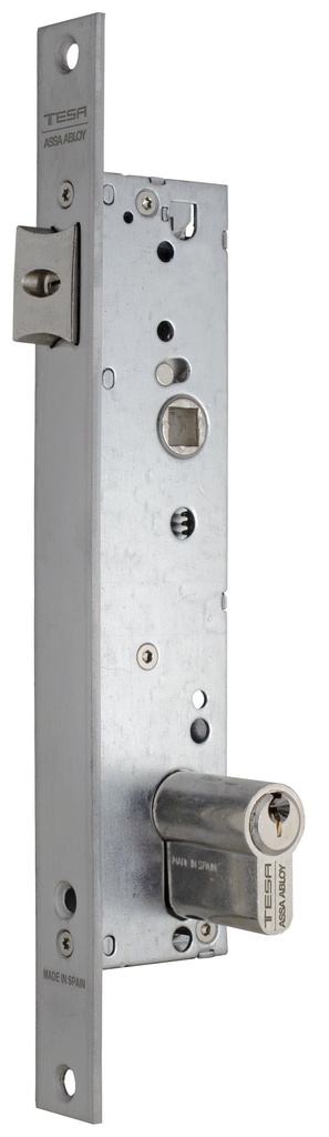 Cerradura embutir 174x43 mm. aguja 30 mm. golpe solo acc.llave/cuadradillo fte. recto s/tancador  a.inox.