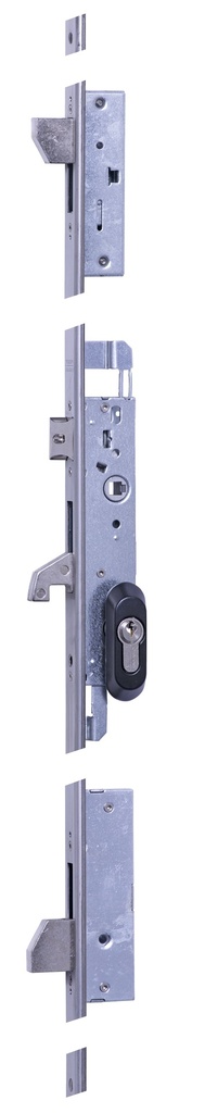 Cerradura embutir 3 puntos frontales caja 174x44 mm. c.c.85 mm.aguja 31 golpe-gancho basculante acc.llave/cuadradillo fte."U"recto largo 1860 mm. a.inox.