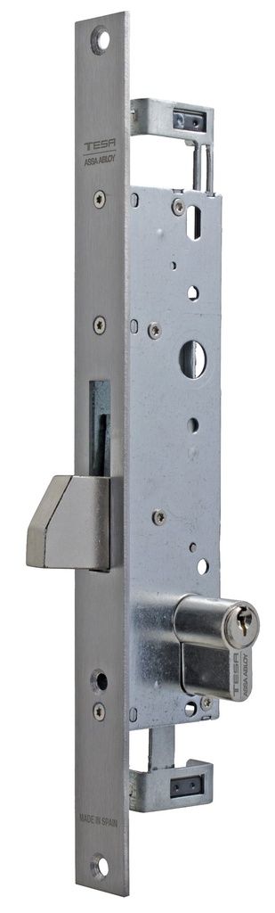 Cerradura embutir 174x38 mm. aguja 25 mm. palanca basculante acc.llave fte.recto  a.inox.