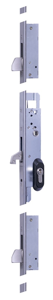 Cerradura embutir 3 puntos frontales caja 174x39 mm. entrada 26 gancho basculante acc.llave/cuadradillo fte."U"recto largo 1860 mm. a.inox.