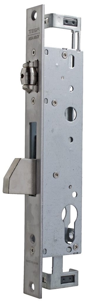 Cerradura embutir 174x38 mm. aguja 25 mm. c.c.85 mm.rodillo-palanca basculante acc.llave/cuadradillo fte.recto  a.inox.