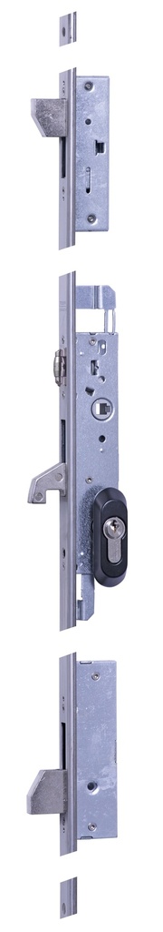 Cerradura embutir 3 puntos frontales caja 174x39 mm. c.c.85 mm.aguja 26 rodillo-gancho basculante acc.llave/cuadradillo fte."U"recto largo 1860 mm. a.inox.