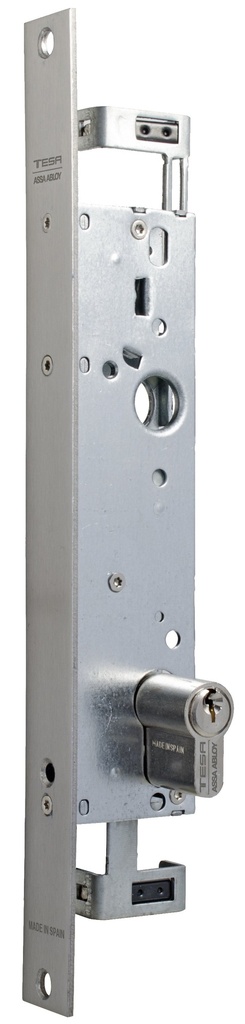 Cerradura embutir 174x43 mm. aguja 30 mm. 2 puntos alto/bajo acc.llave fte.recto  a.inox.