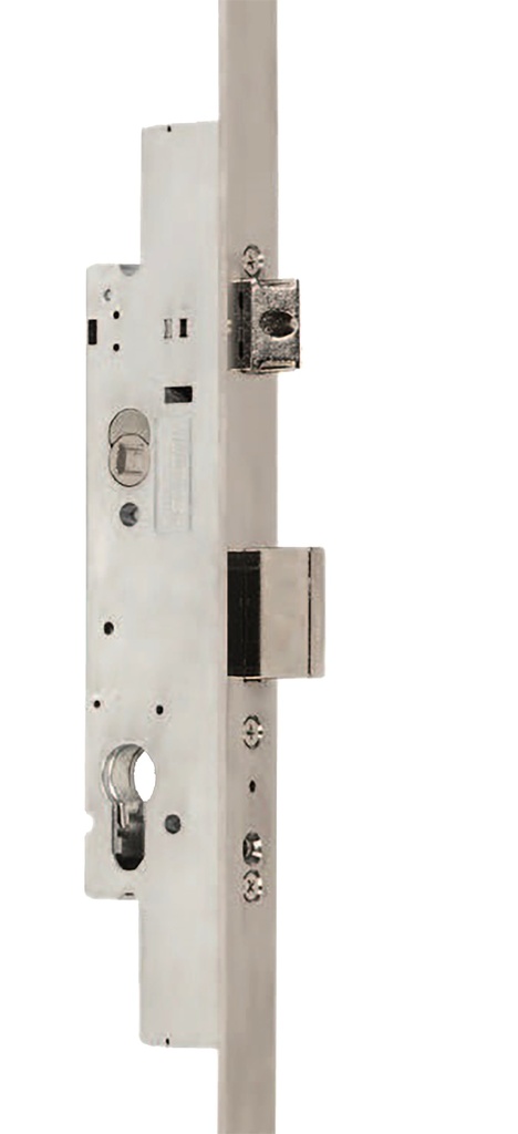 Cerradura embutir caja estrecha 15,50 aguja 35 mm. golpe/pestillo acc.manilla/bombillo c.c.85 mm. fte.inox. 