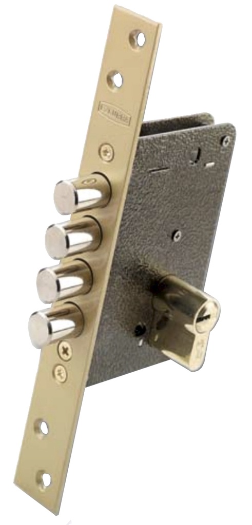 Cerradura embutir llave sola aguja 60 mm. DS15 70 descentrado esmaltado dorado