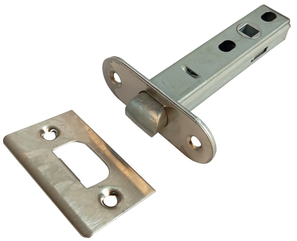 Picaporte 1muelle canto redondo placa canto cuadrado inox. 70