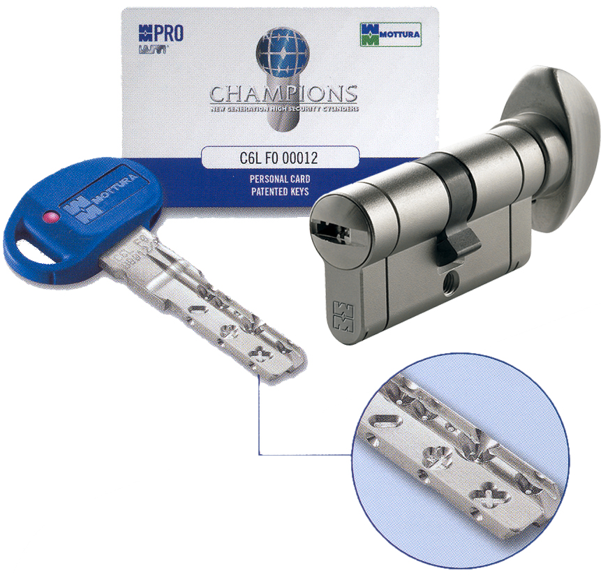 Bombillo PRO 72 mm. (36x36P) pomo 5 llaves latonado