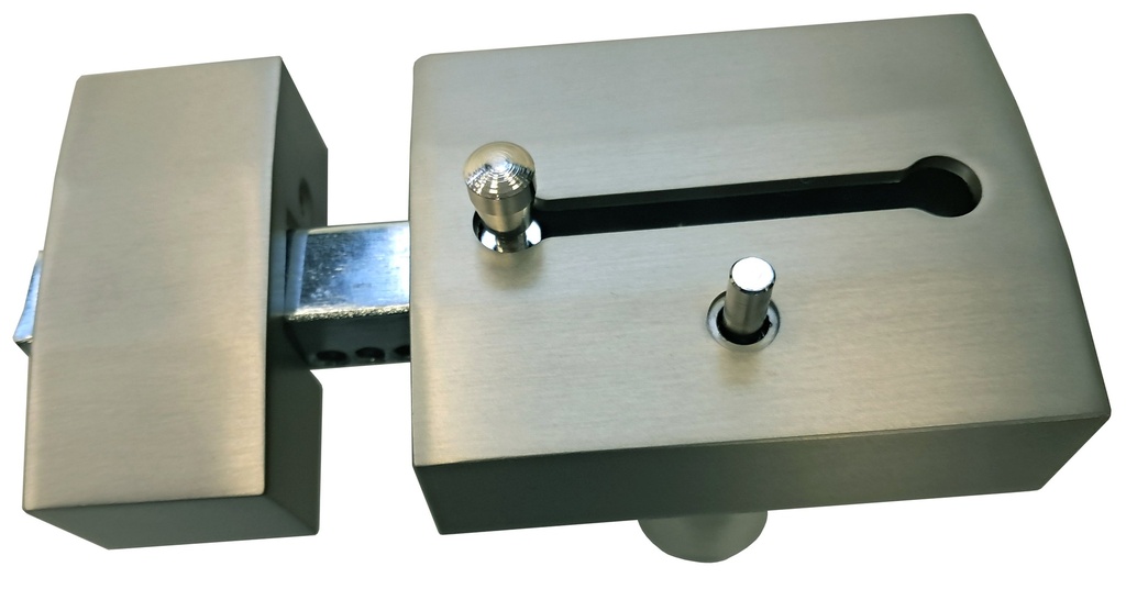 Cerrojo 98x75 mm. VECTOR (IXXTRON) alta seguridad botón-llave puntos-regatas níquel satinado