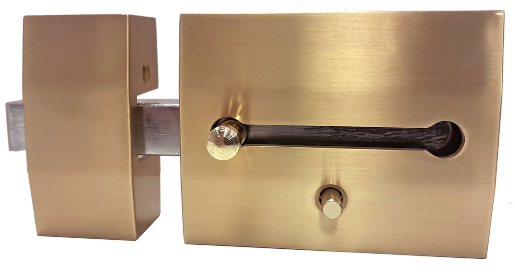 Cerrojo 98x75 mm. VECTOR (IXXTRON) alta seguridad botón-llave puntos-regatas latonado satinado