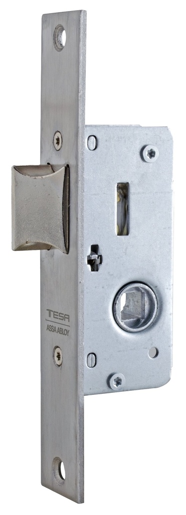 Picaporte embutir 80x43 mm.ancho 15 mm. aguja 30 mm. golpe solo acc.cuadradillo fte.recto a.inox.
