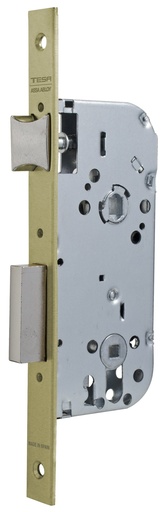 [CE13458CHL] Cerradura embutir 150x77x13 aguja 50 mm. golpe-cuadradillo-condena c.c.70 mm.fte.20x230 recto latonado