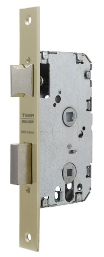 [CE201450HL] Cerradura embutir 128x77 aguja 50 mm. c.c.47 golpe-condena fte.recto latonado