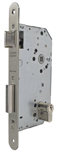 [CE20307RAI] Cerradura embutir 175x89x14 aguja 70 mm.  golpe-llave c.c.85 mm. fte.redondo inox.