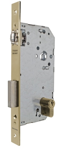 [CE203650HL] Cerradura embutir 175x79x14 aguja 50 mm. rodillo-llave c.c.85 mm. fte.recto latonado