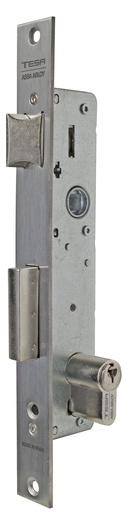 [CE221038AI] Cerradura embutir 174x38 mm. aguja 25 mm. golpe-palanca deslizante acc.llave-cuadradillo a.inox.