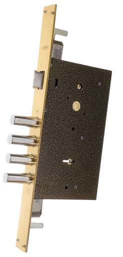 [CS843B] Cerradura embutir 209x127 mm. entrada 62 mm. c.c.85 golpe-bulones acc.llave-cuadradillo gorjas con varillas fte.cuadrado dorada