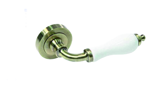 [MA4234] Jgo. manivelas porcelana blanca placa Ø 52 mm. bronce