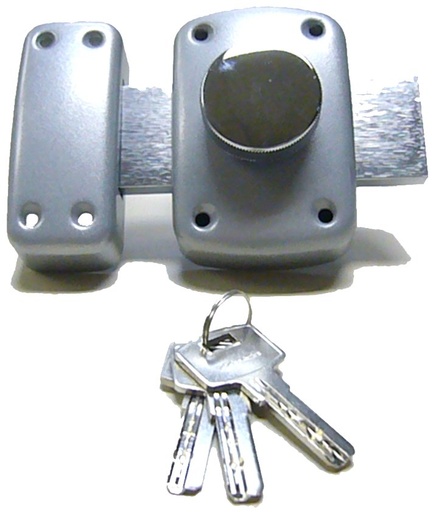 [CE94449] Cerrojo sobreponer IXXTRON 50 mm.boton interior-llave exterior esmaltado plata